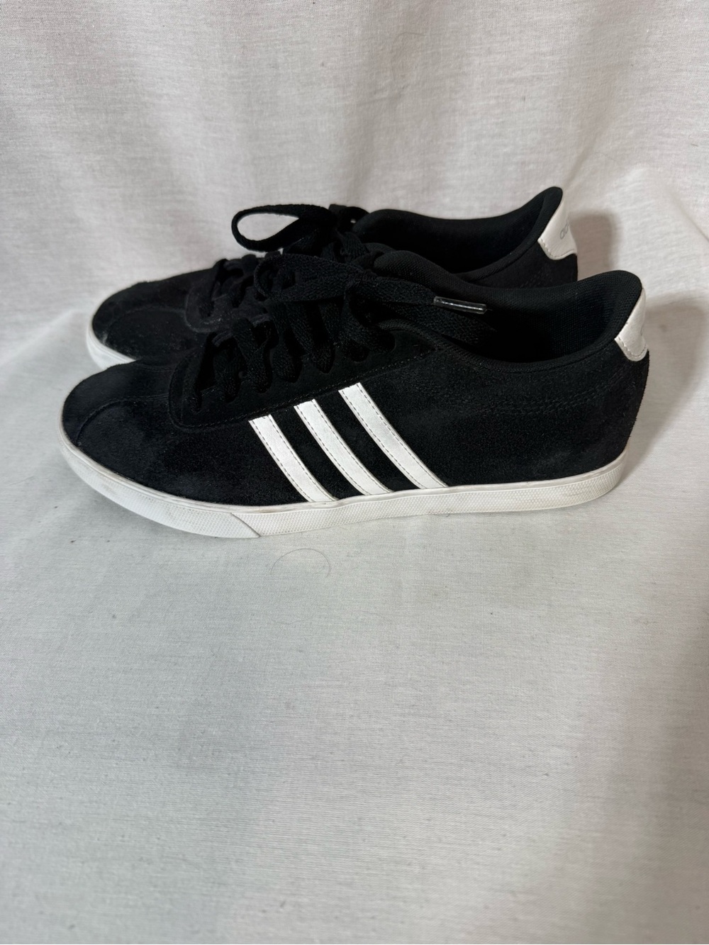 Adidas Women’s Black Suede Low-Top Sneakers with White Stripes Size 9
